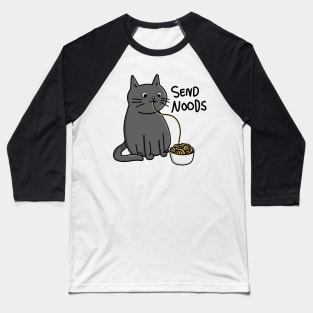 Cute funny cat eating noodles with Send Noods quote modern minimal cartoon Digital Illustration Baseball T-Shirt